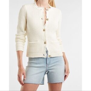 Express Off White Textured Embellished Sweater Jacket